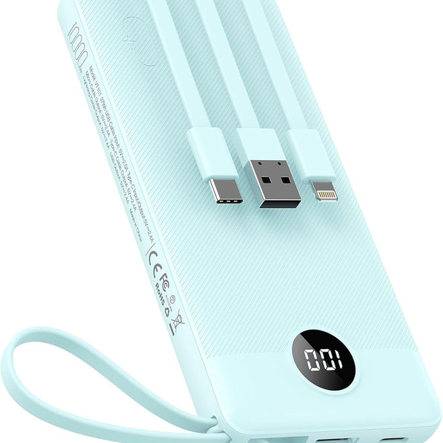 Portable Charger Built-in Cables, Power Bank for iPhone, Fast Charge USB C Battery Pack Travel Essentials Powerbank