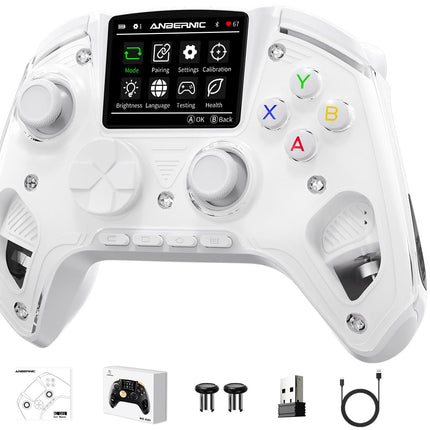 Voacle RG G01 Interactive Screen Wireless Gaming Controller Compatible with PC/Steam/Linux/Android/Switch/IOS 2.4G Wireless Bluetooth Controller Gamepad Hall Effect Triggers(White)