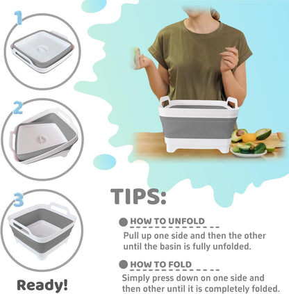 Collapsible Wash Basin with Drain Plug - 2.4 Gallon Foldable Kitchen Sink for Baby Bottles, RV Camping - photo 4