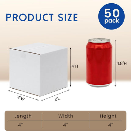 Mefleet 4x4x4" Shipping Boxes 50 Pack - Small Corrugated Cardboard Square Mug Mailing Box Packaging for Small Business - White Mailer Packing Supplies