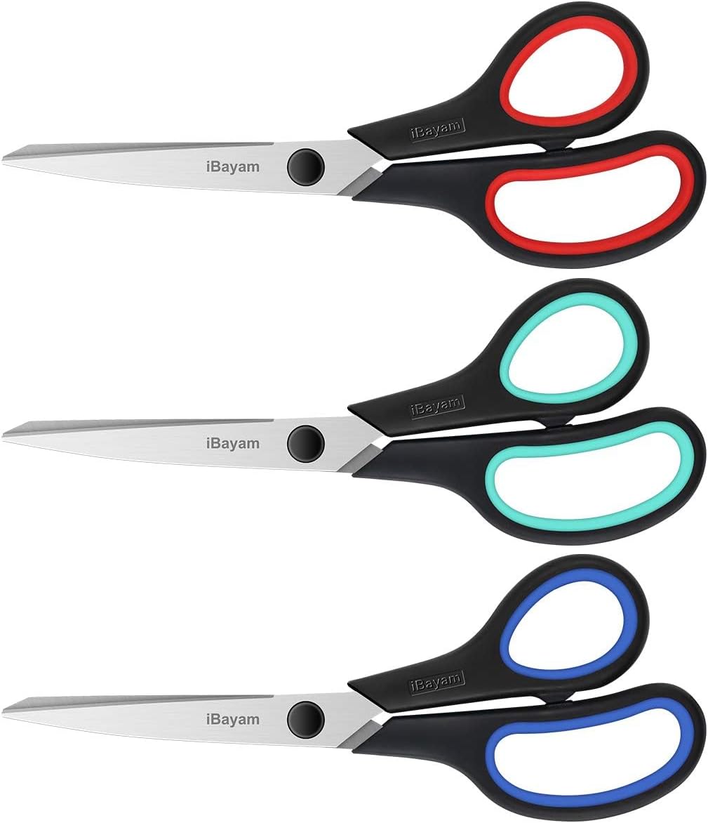 3-Pack 8-Inch Heavy Duty Scissors with Ultra Sharp Blades and Comfort Grip Handles