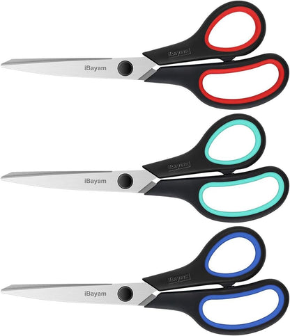 3-Pack 8-Inch Heavy Duty Scissors with Ultra Sharp Blades and Comfort Grip Handles
