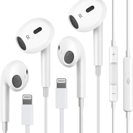 2Pack Wired Headphones for iPhone Ear buds with Lightning Connector(Built-in Microphone & Volume Control) Earbuds for iPhone 14/13/12/11/XR/XS/X/8/7/Pro/Pro Max【Official Certified Earphones】-Plug&Play