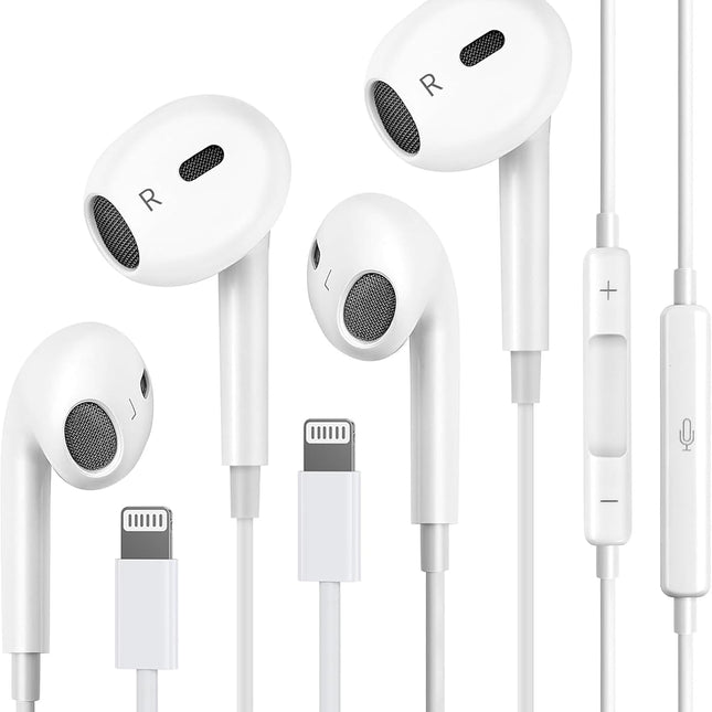 2-Pack Wired Lightning Earbud Headphones with Microphone and Volume Control