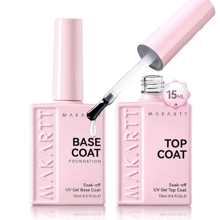 Makartt Gel Top and Base Coat Set: 2 PCS 15ml No Wipe Upgrade Diamond-Shine Long-Lasting Base and Top Coat Gel Nail Polish Soak Off UV LED Lamp Needed Home DIY Gift Women