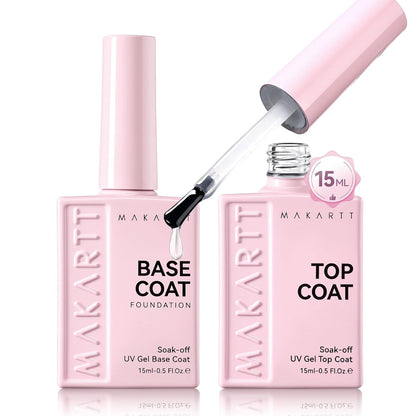 Gel Top and Base Coat Set, 2 PCS 15ml No Wipe Diamond-Shine Soak Off Gel