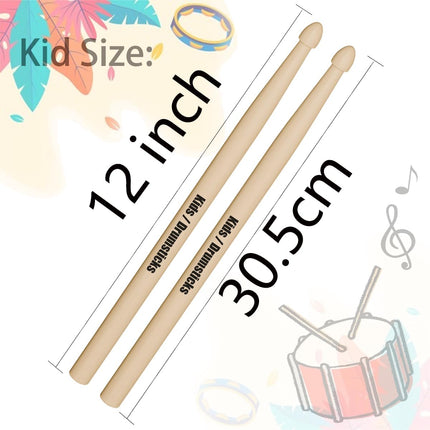 Drum Sticks Kids,Drumsticks For Kids, 12 Inch Maple Drum Sticks, Kids Drum Sticks,Musical Instrument Percussion Accessories, Drumsticks For Students, Beginners (2 Pairs)