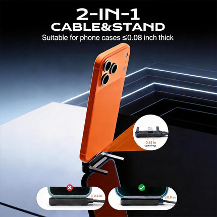 Invisible Holder Charger Cable, 240W PD Fast Charging Cable for Desk, USB-C to USB-C & USB to USB-C Cable 4.9 FT with 360° Adjustable Metal Stand, 2 in 1 Holder Charger for Gaming, Office, Home
