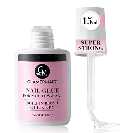 GLAMERMAID Super Strong Nail Glue for Press On Nails, Fast Drying Brush On Glue for Nail Tips & Acrylic Fake Nails, Long-Lasting, Maximum Strength, Mess-Free 15ml