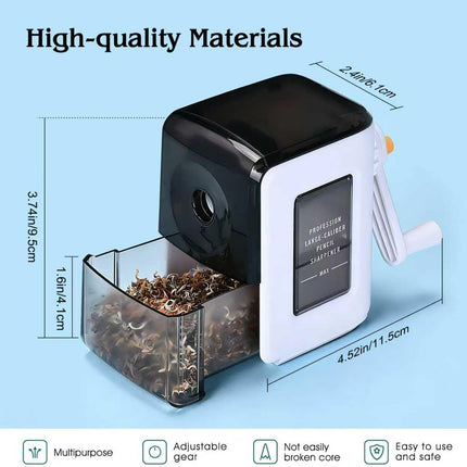 Manual Pencil Sharpener Hand Crank Pencil sharpeners for Kids Adjustable in 3 Grades of Thickness Suitable for Kids,Artists,Students,and Office (Black/White)