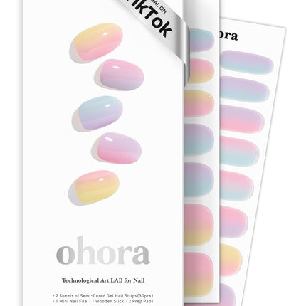 ohora Semi Cured Gel Nail Strips (N Cotton Candy) - Works with Any Lamps, Salon-Quality, Long Lasting, Easy to Apply & Remove