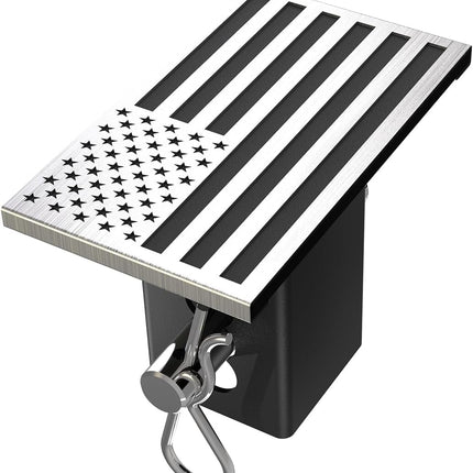 Synrroe Heavy Duty American Flag Hitch Cover for 2" Receivers - Brushed Stainless Steel Flag & Aluminum Base - Mechanically Fastened (Won't Rust or Peel) - with 5/8" Stainless Pin (Stainless Steel)