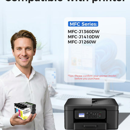 LC501 Ink Cartridges Replacment for Brother LC501XL LC501 Series Inks Compatible with Brother MFC-J1360DW MFC-J1410DW MFC-J1260W Printer, LC5014PK High Yield (Black, Cyan, Magenta, Yellow)