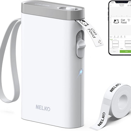 Nelko Label Maker Machine with Tape, P21 Bluetooth Label Printer, Wireless Mini Label Makers with Multiple Templates for School Office Home, White