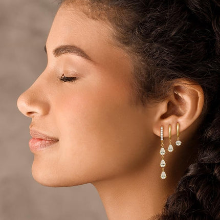 Surgical Steel Small 14K Gold Plated Huggie Hoop Earrings Set,Hypoallergenic Lightweight Waterproof & Non Tarnish, Drop Dangle with CZ for Women-Multiple Piercings