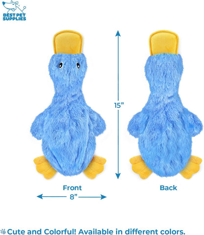Interactive Squeaky Dog Chew Toy - Blue Crinkle Duck, Large - photo 4