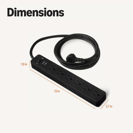 Amazon Basics Surge Protector Power Strip, 6-Outlet, 790 Joules, 6ft Extension Cord, Black, LED Indicator