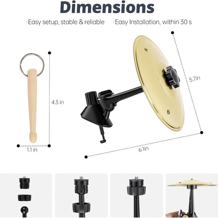 Car Cymbal Air Vent, Car Drum Set with Mini Drum Stick, Car Symbol Drum Air Vent, Gifts for Music Lovers, Suitable for Most Vehicles, Gold