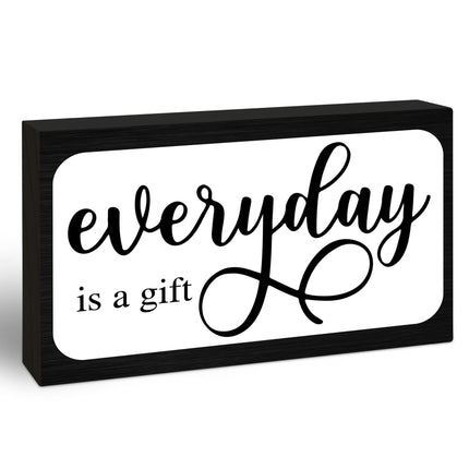 Everyday is a Gift Rustic Wooden Block Sign, 5x3 Inch Positive Inspirational Wood Plaque, Farmhouse Home Decor for Desk Tabletop Shelf, Housewarming Christmas Gift for Friends Family - A14