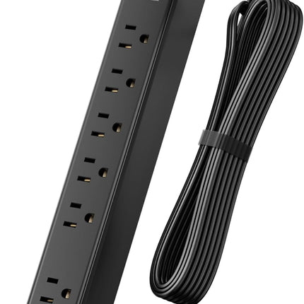 SUPERDANNY Flat Plug Surge Protector Power Strip, 6ft Ultra Thin Extension Cord with 3 USB (1 USB C Port), 6 Outlets Charging Station, Wall Mountable Outlet Extender for Home Office, College Dorm Room