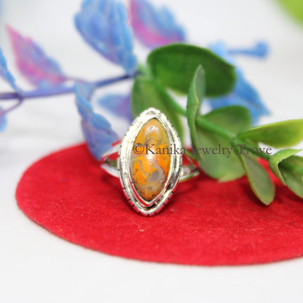 Bumble Bee Jasper Natural Gemstone Solid Sterling Silver Handmade Jewelry Ring Gift