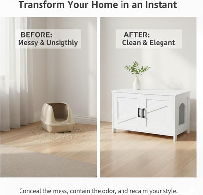 White Wooden Cat Litter Box Enclosure with Barn Door - photo 3