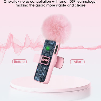 Mini Wireless Lavalier Microphone for iPhone 16/15/14/Android, Lapel Mic with Noise Reduction, 12H, 65ft, Pink Tiny Microphone Content Creator Interview for Vlog YouTube TikTok Recording (Pink)