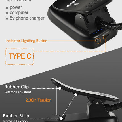 Vekkia Folding Music Stand Light - Portable 42 - Led Rechargeable, Super - Bright Clip - on Piano Lamp. Professional 5 Brightness×3 Color Temperature, for Grand Piano, Book Reading