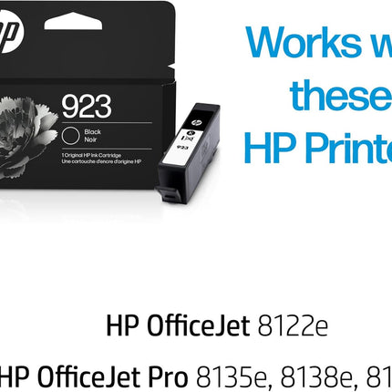 HP 923 Black Ink Cartridge Printers | Works with Printer Series: OfficeJet 8120, OfficeJet Pro 8130 | Eligible for Instant Ink | 4K0T3LN