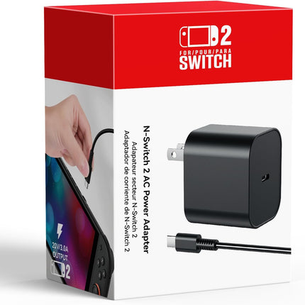 Switch 2 Charger with 3.3FT/1M USB-C Cable Cord - 60W AC Power Adapter, Support 4K TV Dock & PD 3.0 Fast, Power Supply 20V/3A Compatible with Switch 2/1/OLED (3.3FT - Portable Travel & Desk Size)
