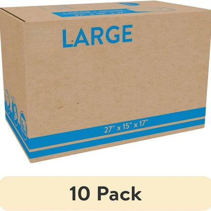 Large Moving Boxes (10 Pack) - 27x15x17 Inches Heavy Duty Packing & Shipping Boxes for Moving, Storage | Medium to Large Items, Clothes, Decorations | Easy Assemble Cardboard Box | 32 ECT Kraft Brown