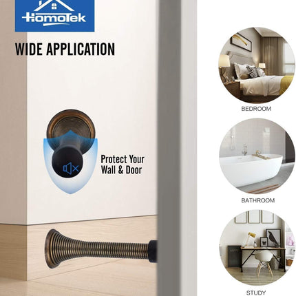 HOMOTEK 1 Pack Spring Door Stopper with Rubber Bumper 3-1/8" Flexible Spring Heavy Duty Wall Door Stop Low Mounted Door Bumper for Home (Antique Brass)