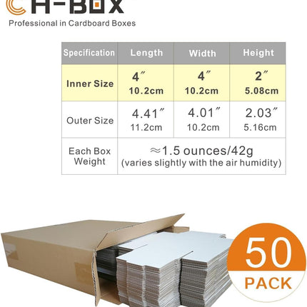 50 Pack 4x4x2'' Small Shipping Boxes, Corrugated Cardboard Mailers for Business, White (CM442)