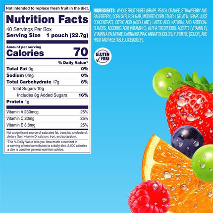 Fruit Snacks, Mixed Fruit, Bulk Pack, Individual Single Serve Bags, 0.8 oz (Pack of 40)
