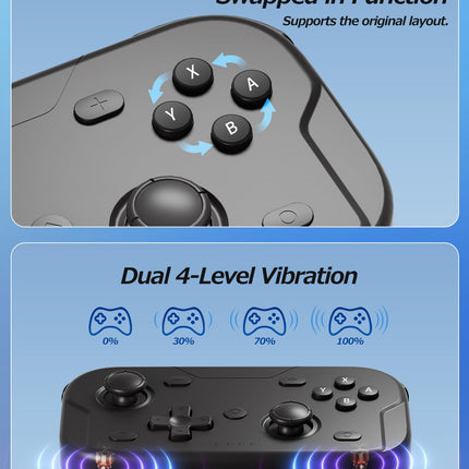Portable Mini Controller for Nintendo Switch 2/Switch 1/PC/iOS/Android/Steamdeck, Joystick Lift and Down Design,Wireless Bluetooth & Wired Gamepad with Turbo Function, 6-Axis Gyro, HD Vibration & 3D Joysticks, Home Button Wake-Up(black)