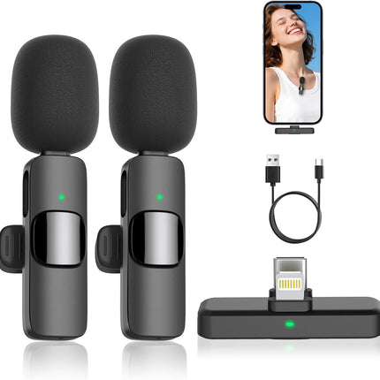 MAYBESTA Wireless Mini Microphone for iPhone Android Phone: Lavalier Lapel Recording Mic for Tiktok YouTube Podcast Interview(Dark Black)