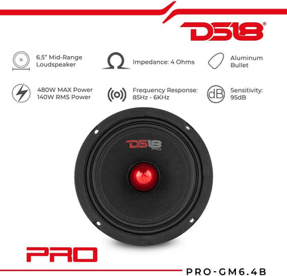 6.5-Inch Midrange Loudspeaker with Red Aluminum Bullet, 4 Ohm - photo 2