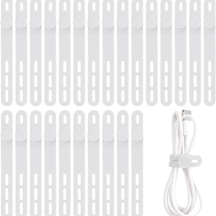 Oligei 25 Pcs Silicone Cable Ties, Cable Ties Reusable, High Elasticity Cord Wraps for Electrical Cords, Cord Organizer for Earphone, Phone Charger(White)