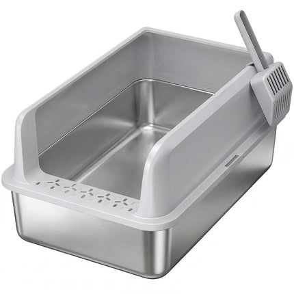 Stainless Steel Cat Litter Box for Kitty, 17.7"× 13.8"× 8.3", Gray