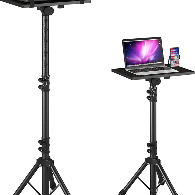 Projector Stand Tripod Adjustable, Laptop Height from 23.5 to 46.5 inches with Gooseneck Phone Holder, Floor for
