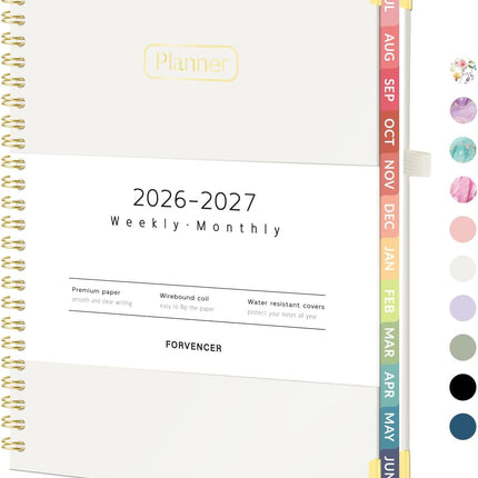 Forvencer Academic Planner 2026-2027, Hardcover Calendar Planner Weekly & Monthly, July 2026 - June 2027, 6" x 8", Daily Agenda with Tabs, College School Organizer for Student Teacher, Beige