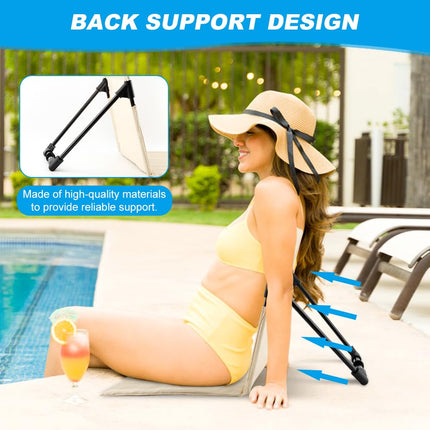 Beige Folding Floor Chair with Backrest for Poolside, Beach, 1 Pack