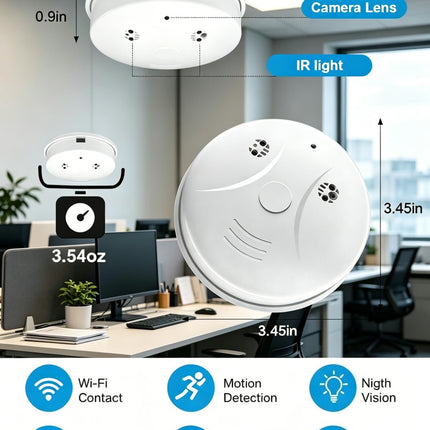 HD 1080P Hidden Camera Smoke Detector WiFi Cameras Wireless Small Spy Nanny Cam with Motion Detection, Indoor Camera for Home Security