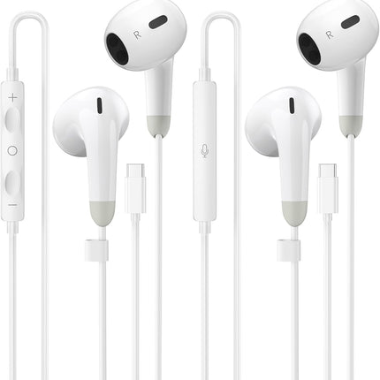 USB C Headphones for iPhone 17 16 15 Pro Max, 2 Pack Wired Earbuds USB C Wired Headphones with Microphone & Remote, Noise Isolating Earphones for iPad Pro/iPad Air, Galaxy S25 S24 S23 Ultra