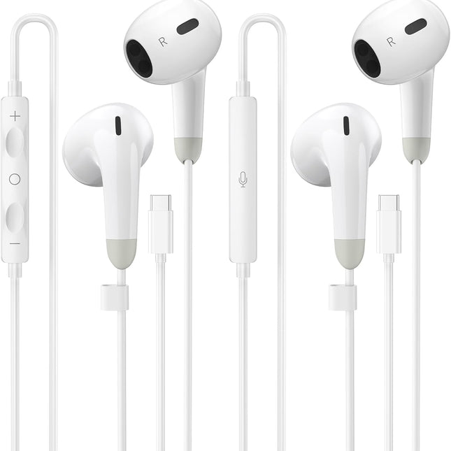 USB C Headphones for iPhone 17 16 15 Pro Max, 2 Pack Wired Earbuds USB C Wired Headphones with Microphone & Remote