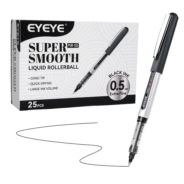 Liquid Ink Rollerball Pens Black, 0.5mm Extra Fine Point, Pack of 25
