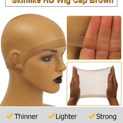 BEEOS Brown SKINLIKE HD Wig Cap, 12 Pieces Ultra-thin Invisible Stretchy Stocking Caps for Lace Front Wigs, Breathable Wig Caps for Women