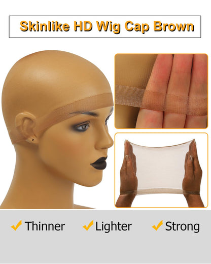 Brown HD Wig Cap, 12-Piece Ultra-Thin Invisible Stretch Stocking Caps for Lace Front Wigs - photo 4