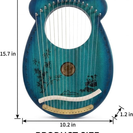 Lyre Harp, 16-String Arpa Instrumento Musical Panda Design Lap Harp Kit String Instrument with Turning Wrench Bag Tuner&Picks