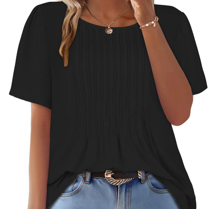 Womens T Shirts Short Sleeve Tops Pleated Dressy Casual Flowy Summer Blouses